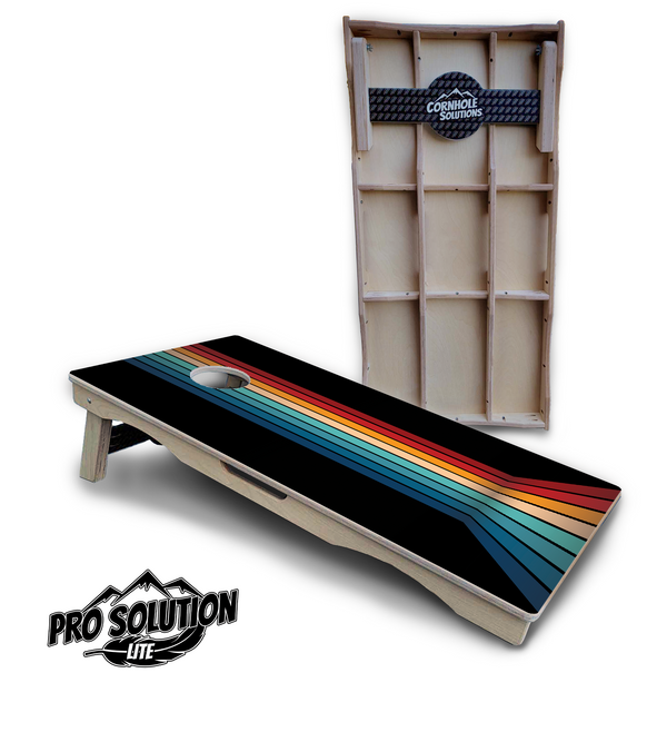 Pro Solution Lite - Retro Colorful Stripes - Professional Tournament Cornhole Boards 3/4" Baltic Birch - Zero Bounce Zero Movement Vertical Interlocking Braces for Extra Weight & Stability +Double Thick Legs +Airmail Blocker