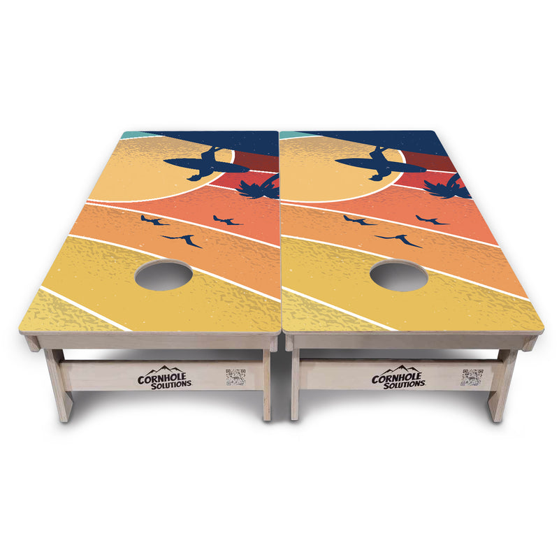 Tournament Boards - Retro Beach Design Options - Professional Tournament 2'x4' Regulation Cornhole Set - 3/4″ Baltic Birch - UV Direct Print + UV Clear Coat