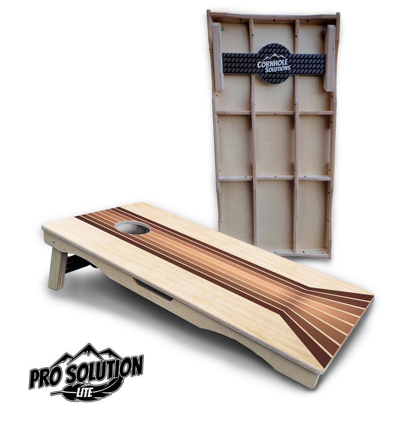 Pro Solution Lite - Retro Wood Lines - Professional Tournament Cornhole Boards 3/4" Baltic Birch - Zero Bounce Zero Movement Vertical Interlocking Braces for Extra Weight & Stability +Double Thick Legs +Airmail Blocker