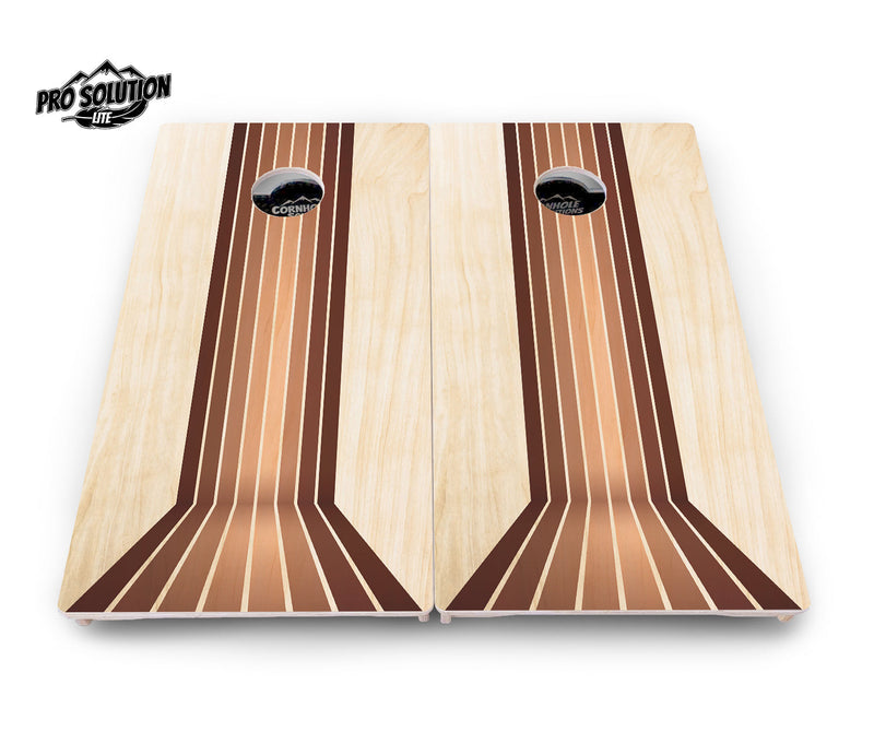 Pro Solution Elite - Retro Wood Lines - Professional Tournament Cornhole Boards 3/4" Baltic Birch - Zero Bounce Zero Movement Vertical Interlocking Braces for Extra Weight & Stability +Double Thick Legs +Airmail Blocker