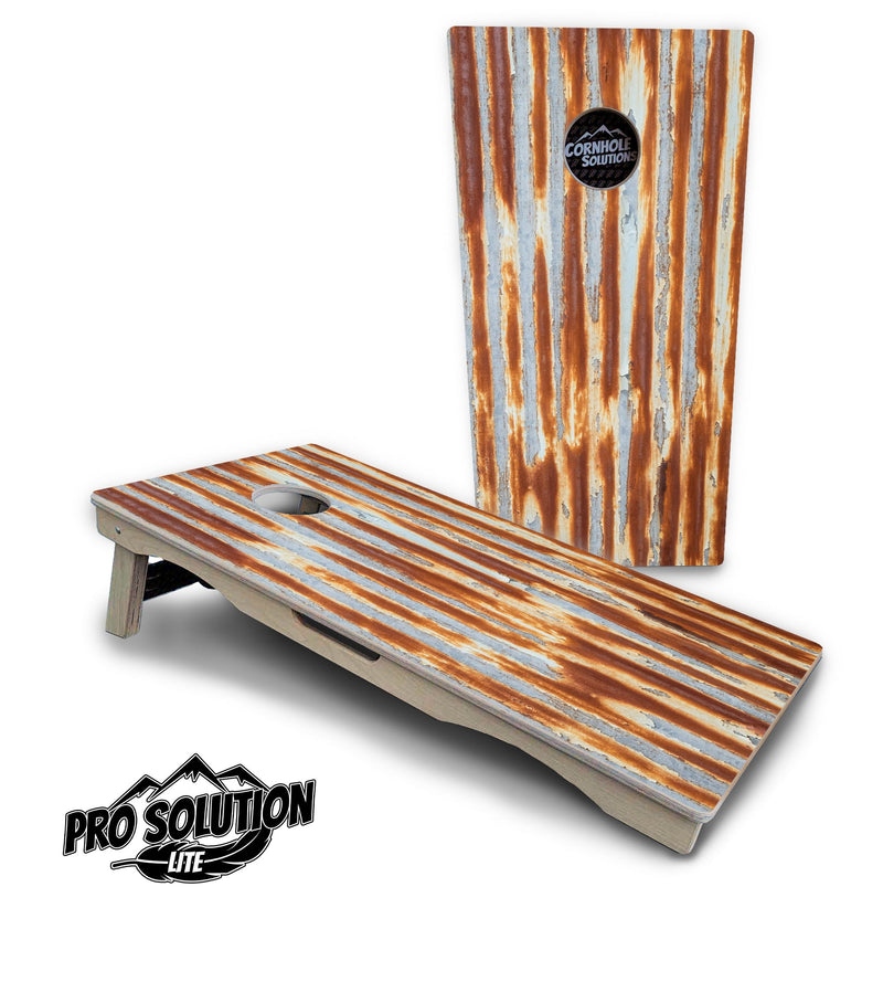 Pro Solution Elite - Rustic Rusted Roof - Professional Tournament Cornhole Boards 3/4" Baltic Birch - Zero Bounce Zero Movement Vertical Interlocking Braces for Extra Weight & Stability +Double Thick Legs +Airmail Blocker