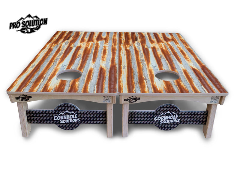 Pro Solution Elite - Rustic Rusted Roof - Professional Tournament Cornhole Boards 3/4" Baltic Birch - Zero Bounce Zero Movement Vertical Interlocking Braces for Extra Weight & Stability +Double Thick Legs +Airmail Blocker