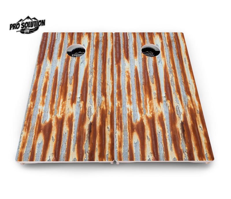 Pro Solution Lite - Rustic Rusted Roof - Professional Tournament Cornhole Boards 3/4" Baltic Birch - Zero Bounce Zero Movement Vertical Interlocking Braces for Extra Weight & Stability +Double Thick Legs +Airmail Blocker