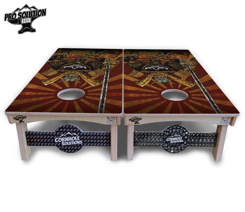 Pro Solution Elite - Artist Series Design Options - Professional Tournament Cornhole Boards 3/4" Baltic Birch - Zero Bounce Zero Movement Vertical Interlocking Braces for Extra Weight & Stability +Double Thick Legs +Airmail Blocker