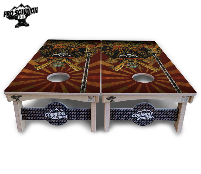 Pro Solution Elite - Artist Series Design Options - Professional Tournament Cornhole Boards 3/4" Baltic Birch - Zero Bounce Zero Movement Vertical Interlocking Braces for Extra Weight & Stability +Double Thick Legs +Airmail Blocker