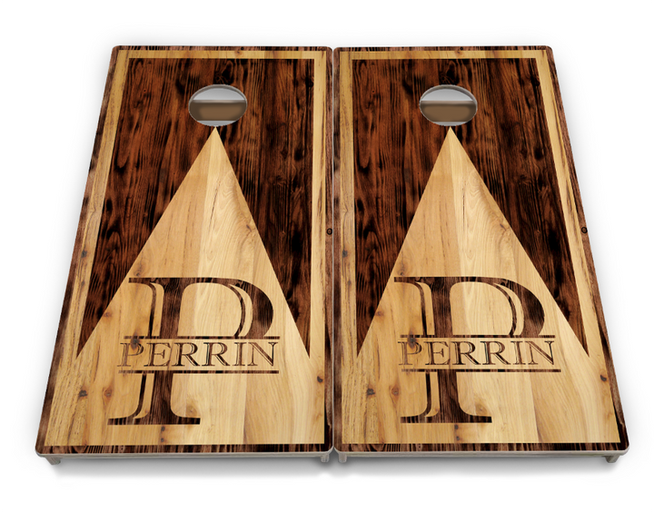 Complete Tournament Cornhole Bundle - Boards, Custom Bags & Carrying Case - Custom Wood Triangle Logo