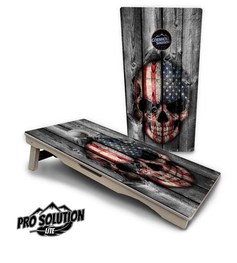 Pro Solution Lite - Skull Flag - Professional Tournament Cornhole Boards 3/4" Baltic Birch - Zero Bounce Zero Movement Vertical Interlocking Braces for Extra Weight & Stability +Double Thick Legs +Airmail Blocker