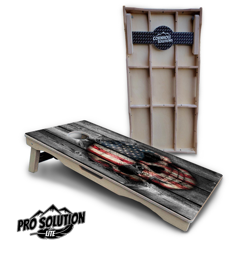 Pro Solution Lite - Skull Flag - Professional Tournament Cornhole Boards 3/4" Baltic Birch - Zero Bounce Zero Movement Vertical Interlocking Braces for Extra Weight & Stability +Double Thick Legs +Airmail Blocker