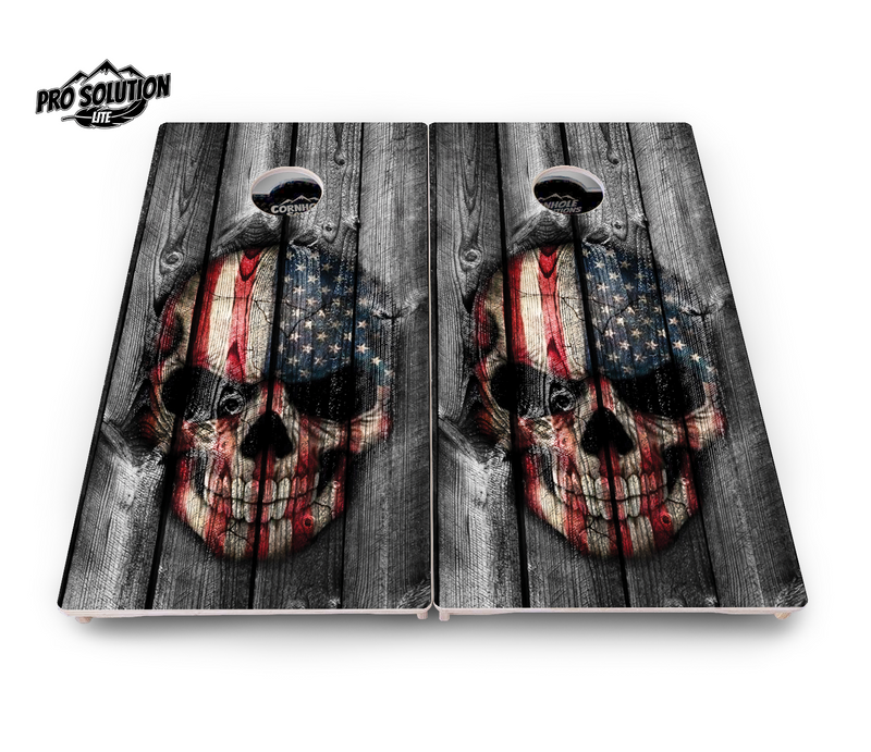 Pro Solution Lite - Skull Flag - Professional Tournament Cornhole Boards 3/4" Baltic Birch - Zero Bounce Zero Movement Vertical Interlocking Braces for Extra Weight & Stability +Double Thick Legs +Airmail Blocker