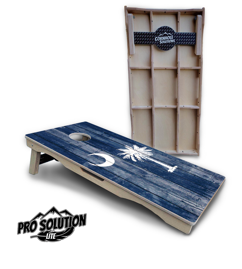 Pro Solution Lite - South Carolina Flag - Professional Tournament Cornhole Boards 3/4" Baltic Birch - Zero Bounce Zero Movement Vertical Interlocking Braces for Extra Weight & Stability +Double Thick Legs +Airmail Blocker