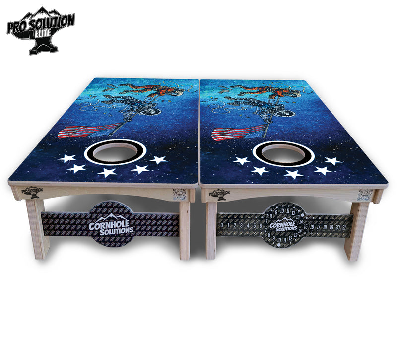 Pro Solution Elite - Artist Series Design Options - Professional Tournament Cornhole Boards 3/4" Baltic Birch - Zero Bounce Zero Movement Vertical Interlocking Braces for Extra Weight & Stability +Double Thick Legs +Airmail Blocker