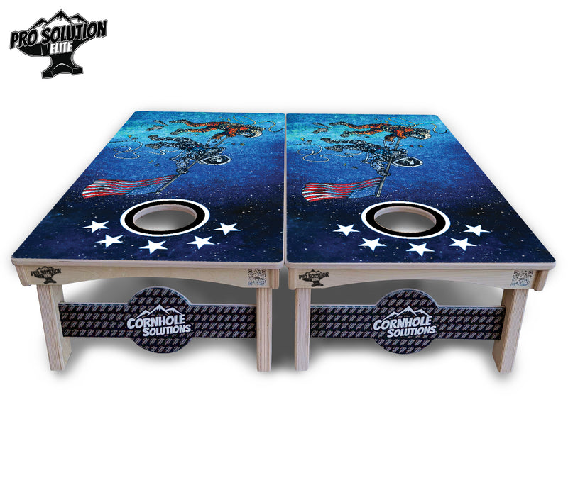 Pro Solution Elite - Artist Series Design Options - Professional Tournament Cornhole Boards 3/4" Baltic Birch - Zero Bounce Zero Movement Vertical Interlocking Braces for Extra Weight & Stability +Double Thick Legs +Airmail Blocker