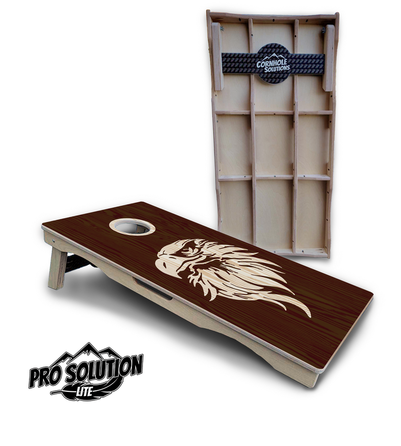 Pro Solution Lite - Stained Flag & Eagle Design Options - Professional Tournament Cornhole Boards 3/4" Baltic Birch - Zero Bounce Zero Movement Vertical Interlocking Braces for Extra Weight & Stability +Double Thick Legs +Airmail Blocker