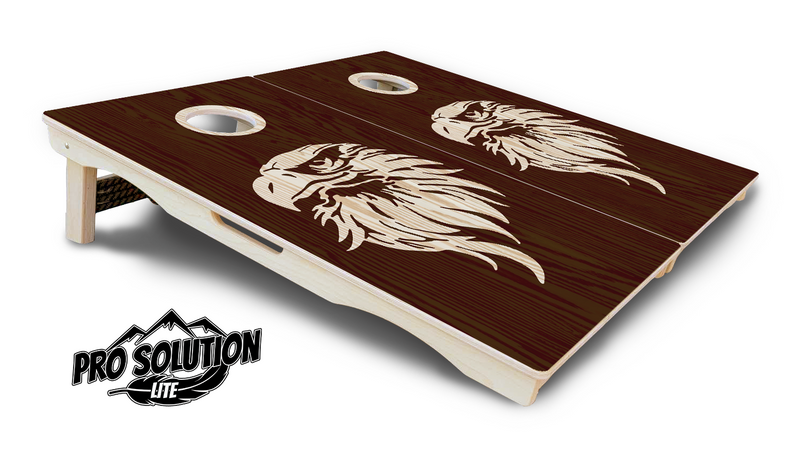 Pro Solution Lite - Stained Flag & Eagle Design Options - Professional Tournament Cornhole Boards 3/4" Baltic Birch - Zero Bounce Zero Movement Vertical Interlocking Braces for Extra Weight & Stability +Double Thick Legs +Airmail Blocker