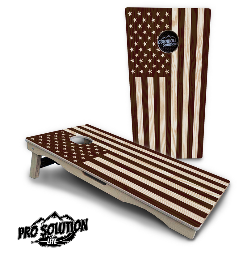 Pro Solution Lite - Stained Flag & Eagle Design Options - Professional Tournament Cornhole Boards 3/4" Baltic Birch - Zero Bounce Zero Movement Vertical Interlocking Braces for Extra Weight & Stability +Double Thick Legs +Airmail Blocker