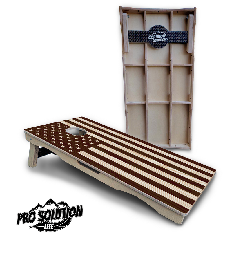 Pro Solution Lite - Stained Flag & Eagle Design Options - Professional Tournament Cornhole Boards 3/4" Baltic Birch - Zero Bounce Zero Movement Vertical Interlocking Braces for Extra Weight & Stability +Double Thick Legs +Airmail Blocker