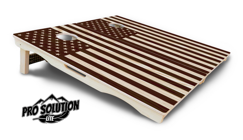 Pro Solution Lite - Stained Flag & Eagle Design Options - Professional Tournament Cornhole Boards 3/4" Baltic Birch - Zero Bounce Zero Movement Vertical Interlocking Braces for Extra Weight & Stability +Double Thick Legs +Airmail Blocker
