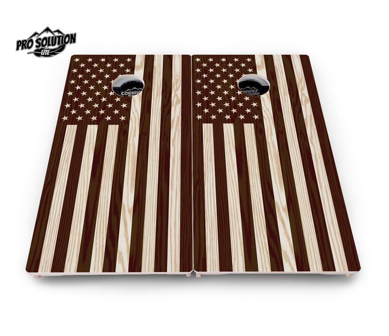 Pro Solution Lite - Stained Flag & Eagle Design Options - Professional Tournament Cornhole Boards 3/4" Baltic Birch - Zero Bounce Zero Movement Vertical Interlocking Braces for Extra Weight & Stability +Double Thick Legs +Airmail Blocker