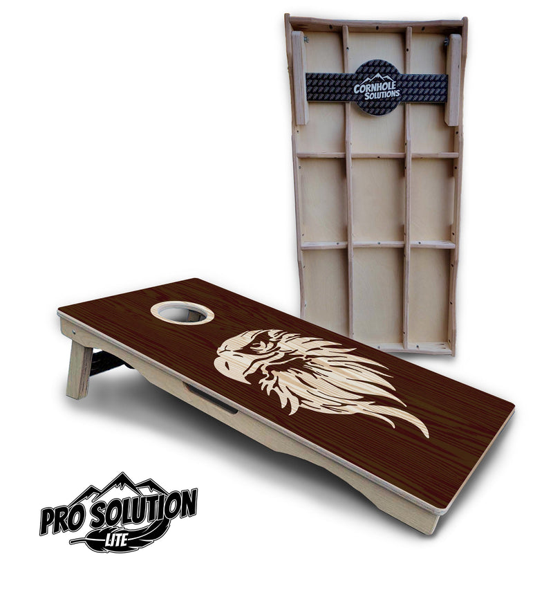 Pro Solution Elite - Stained Flag & Eagle Design Options - Professional Tournament Cornhole Boards 3/4" Baltic Birch - Zero Bounce Zero Movement Vertical Interlocking Braces for Extra Weight & Stability +Double Thick Legs +Airmail Blocker