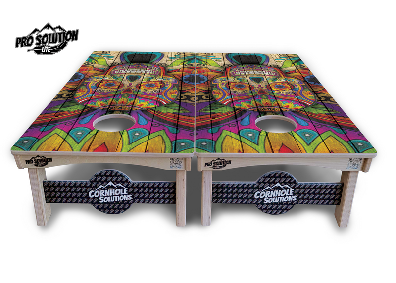 Pro Solution Lite - Sugar Skull Design Options - Professional Tournament Cornhole Boards 3/4" Baltic Birch - Zero Bounce Zero Movement Vertical Interlocking Braces for Extra Weight & Stability +Double Thick Legs +Airmail Blocker