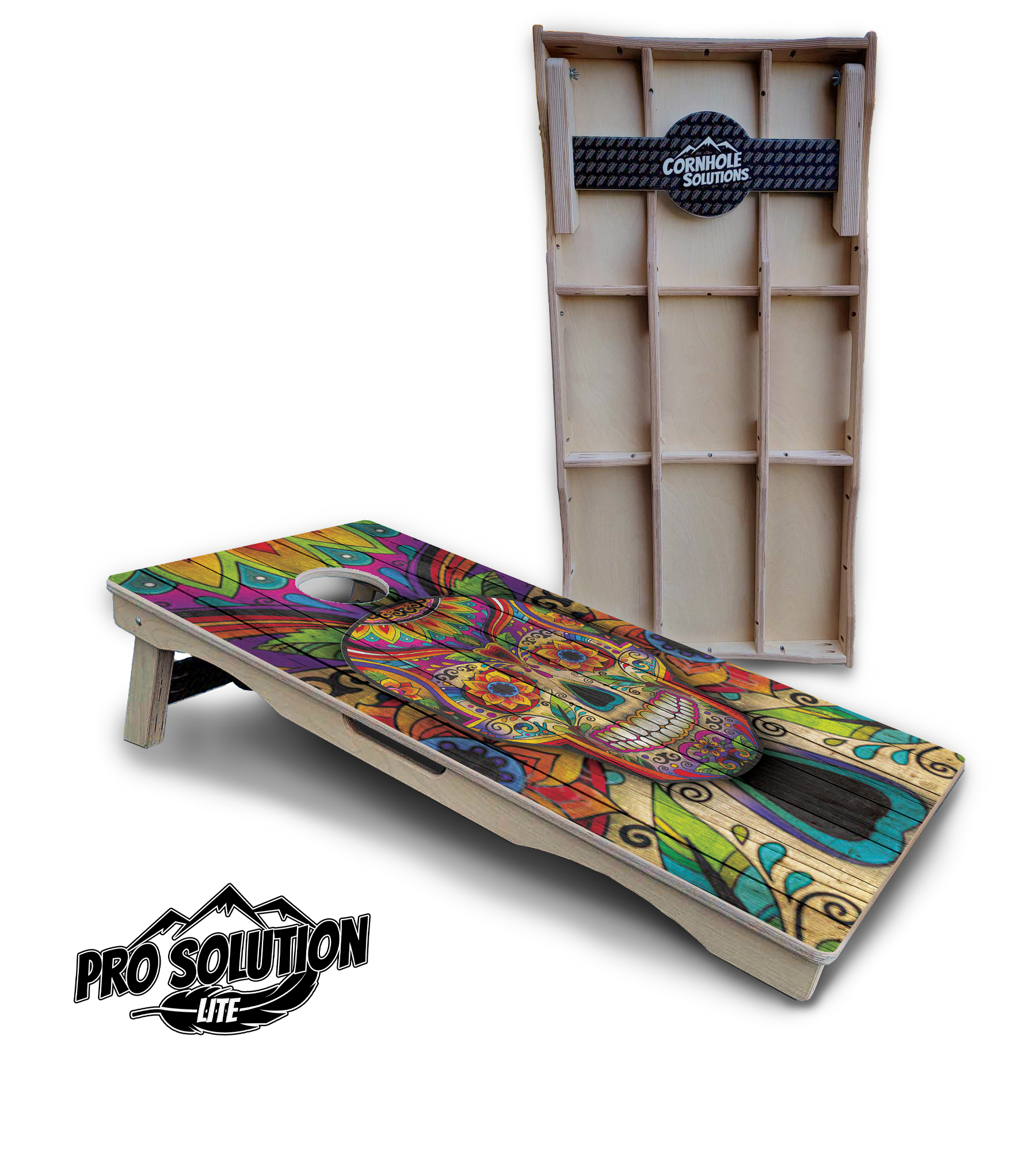 38灯 HOLINUTS GAME スケルトン Sugar Skull Cornhole Boards - Pro Solution Lite Series - Colorful
