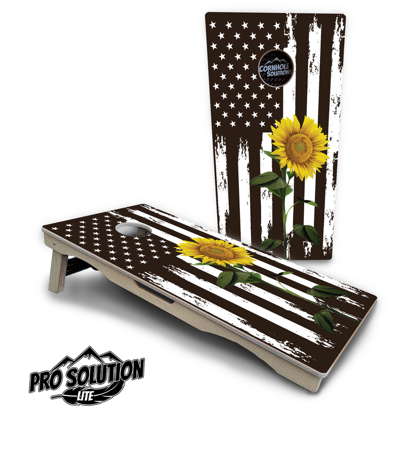 Pro Solution Lite - Sunflower Flag - Professional Tournament Cornhole Boards 3/4" Baltic Birch - Zero Bounce Zero Movement Vertical Interlocking Braces for Extra Weight & Stability +Double Thick Legs +Airmail Blocker