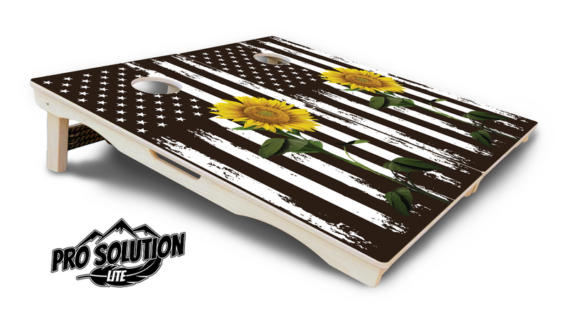 Pro Solution Lite - Sunflower Flag - Professional Tournament Cornhole Boards 3/4" Baltic Birch - Zero Bounce Zero Movement Vertical Interlocking Braces for Extra Weight & Stability +Double Thick Legs +Airmail Blocker