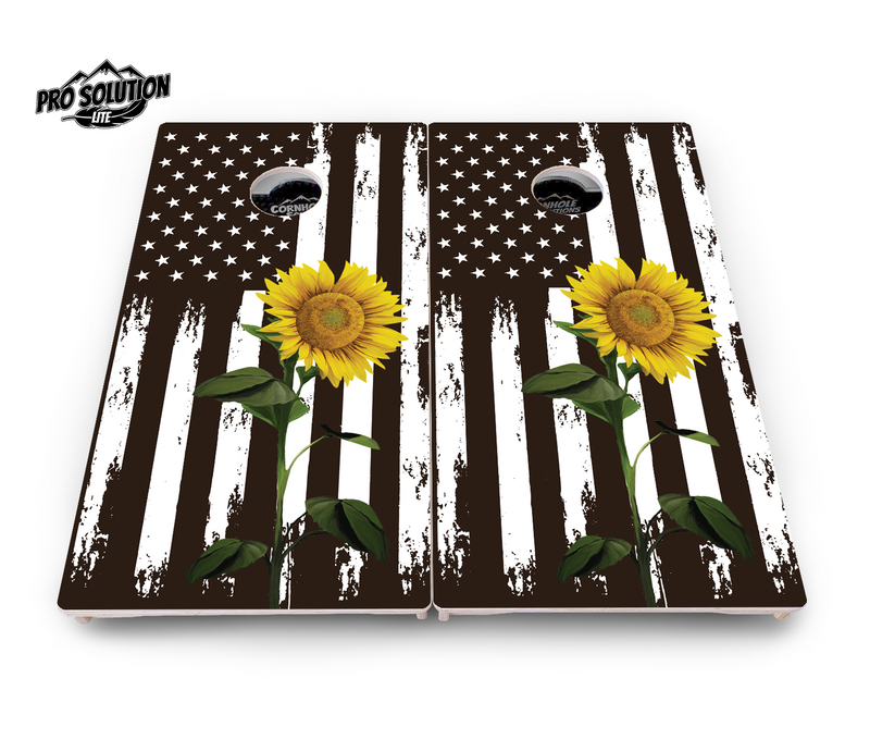 Pro Solution Lite - Sunflower Flag - Professional Tournament Cornhole Boards 3/4" Baltic Birch - Zero Bounce Zero Movement Vertical Interlocking Braces for Extra Weight & Stability +Double Thick Legs +Airmail Blocker