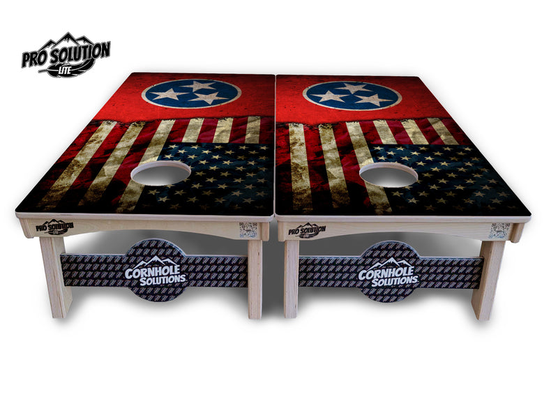 Pro Solution Lite - Tennessee / USA Flag - Professional Tournament Cornhole Boards 3/4" Baltic Birch - Zero Bounce Zero Movement Vertical Interlocking Braces for Extra Weight & Stability +Double Thick Legs +Airmail Blocker