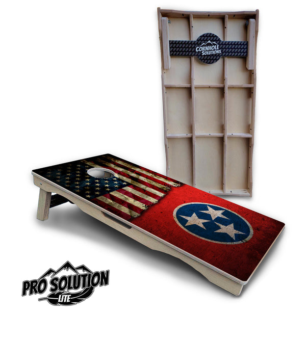 Pro Solution Lite - Tennessee / USA Flag - Professional Tournament Cornhole Boards 3/4" Baltic Birch - Zero Bounce Zero Movement Vertical Interlocking Braces for Extra Weight & Stability +Double Thick Legs +Airmail Blocker