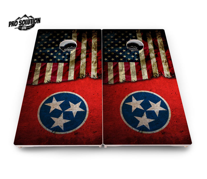 Pro Solution Elite - Tennessee / USA Flag - Professional Tournament Cornhole Boards 3/4" Baltic Birch - Zero Bounce Zero Movement Vertical Interlocking Braces for Extra Weight & Stability +Double Thick Legs +Airmail Blocker