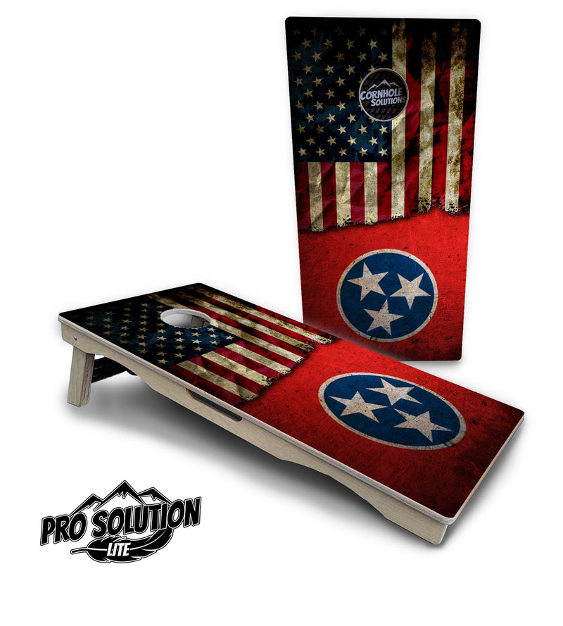 Pro Solution Elite - Tennessee / USA Flag - Professional Tournament Cornhole Boards 3/4" Baltic Birch - Zero Bounce Zero Movement Vertical Interlocking Braces for Extra Weight & Stability +Double Thick Legs +Airmail Blocker