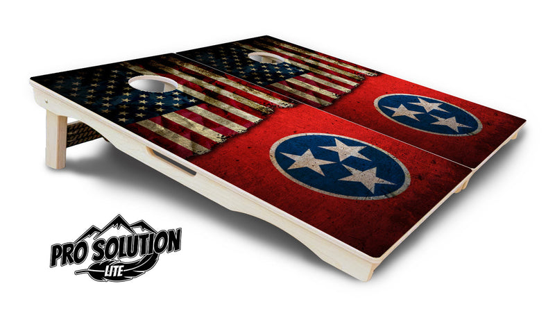 Pro Solution Elite - Tennessee / USA Flag - Professional Tournament Cornhole Boards 3/4" Baltic Birch - Zero Bounce Zero Movement Vertical Interlocking Braces for Extra Weight & Stability +Double Thick Legs +Airmail Blocker