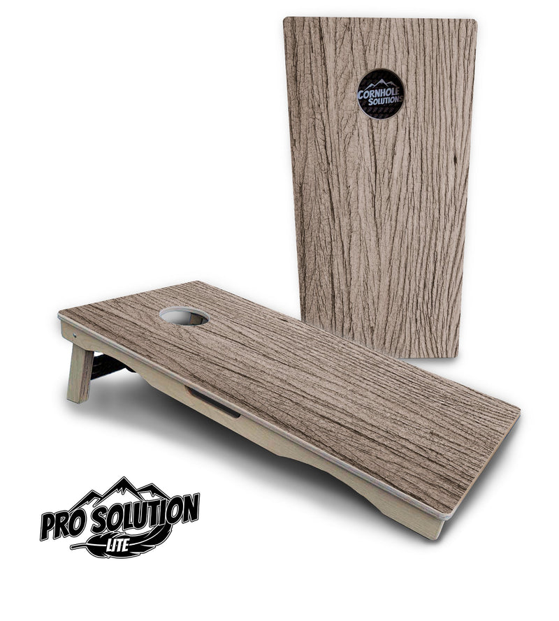 Pro Solution Elite - Tan Grey Wood - Professional Tournament Cornhole Boards 3/4" Baltic Birch - Zero Bounce Zero Movement Vertical Interlocking Braces for Extra Weight & Stability +Double Thick Legs +Airmail Blocker