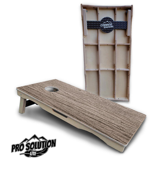 Pro Solution Lite - Tan Grey Wood - Professional Tournament Cornhole Boards 3/4" Baltic Birch - Zero Bounce Zero Movement Vertical Interlocking Braces for Extra Weight & Stability +Double Thick Legs +Airmail Blocker