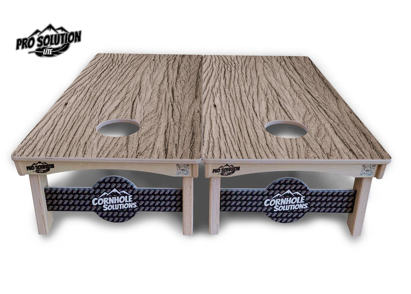 Pro Solution Elite - Tan Grey Wood - Professional Tournament Cornhole Boards 3/4" Baltic Birch - Zero Bounce Zero Movement Vertical Interlocking Braces for Extra Weight & Stability +Double Thick Legs +Airmail Blocker