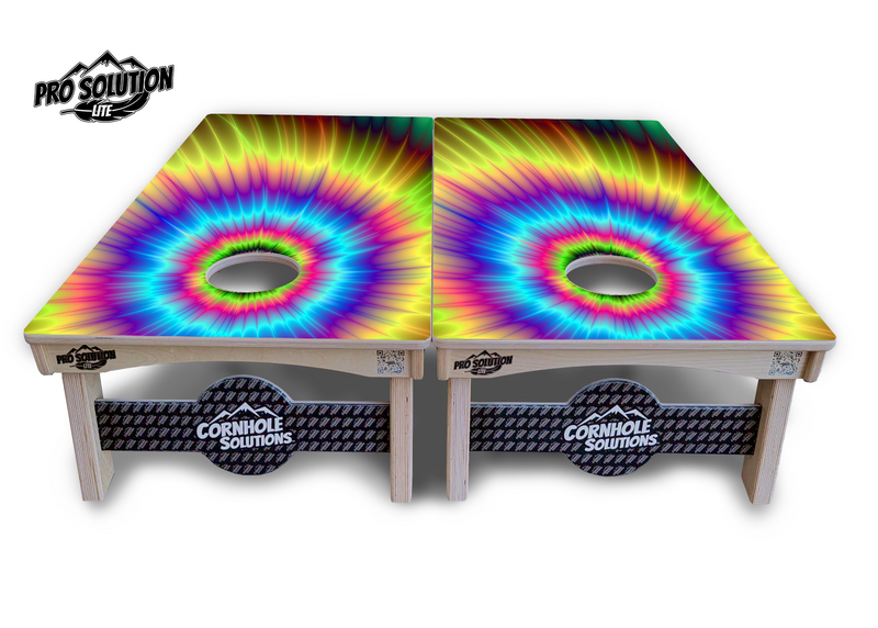 Pro Solution Lite - Tie Dye - Professional Tournament Cornhole Boards 3/4" Baltic Birch - Zero Bounce Zero Movement Vertical Interlocking Braces for Extra Weight & Stability +Double Thick Legs +Airmail Blocker