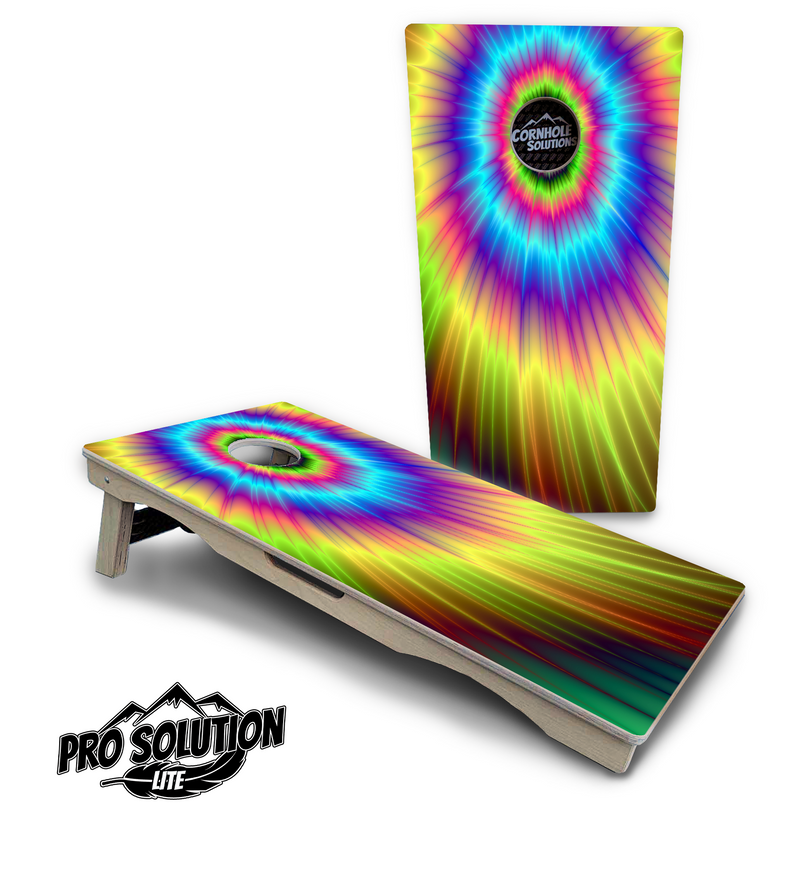 Pro Solution Lite - Tie Dye - Professional Tournament Cornhole Boards 3/4" Baltic Birch - Zero Bounce Zero Movement Vertical Interlocking Braces for Extra Weight & Stability +Double Thick Legs +Airmail Blocker