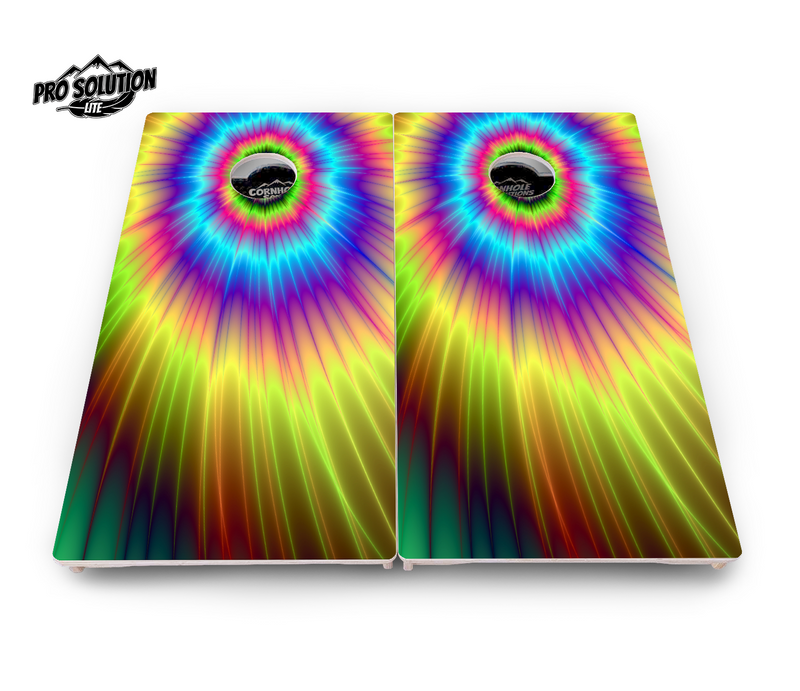 Pro Solution Lite - Tie Dye - Professional Tournament Cornhole Boards 3/4" Baltic Birch - Zero Bounce Zero Movement Vertical Interlocking Braces for Extra Weight & Stability +Double Thick Legs +Airmail Blocker