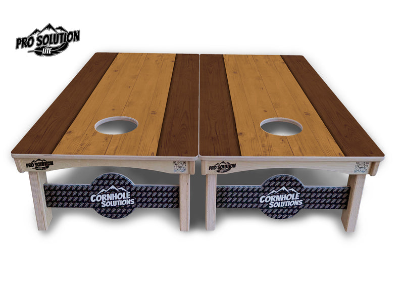 Pro Solution Lite - Brown Two Tone Planks - Professional Tournament Cornhole Boards 3/4" Baltic Birch - Zero Bounce Zero Movement Vertical Interlocking Braces for Extra Weight & Stability +Double Thick Legs +Airmail Blocker