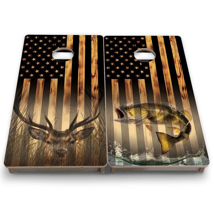 Hidden Deer & Fish Flag - Mini or Vacation Size Cornhole Boards