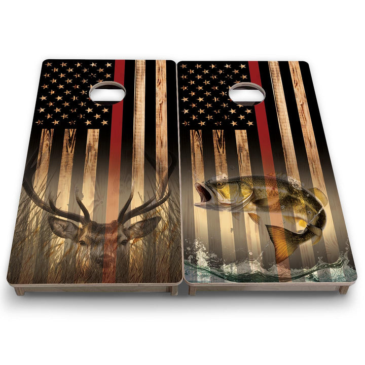 Red Line Hidden Deer & Fish Flag - Mini or Vacation Size Cornhole Boards