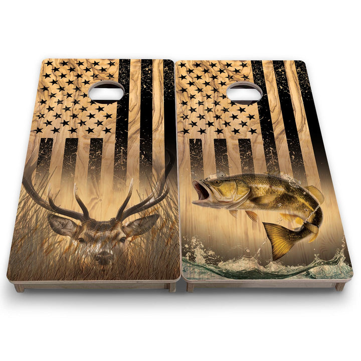 Light Wood Deer & Fish Flag - Mini or Vacation Size Cornhole Boards