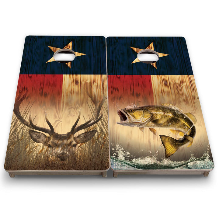 Texas Flag Deer & Fish - Mini or Vacation Size Cornhole Boards