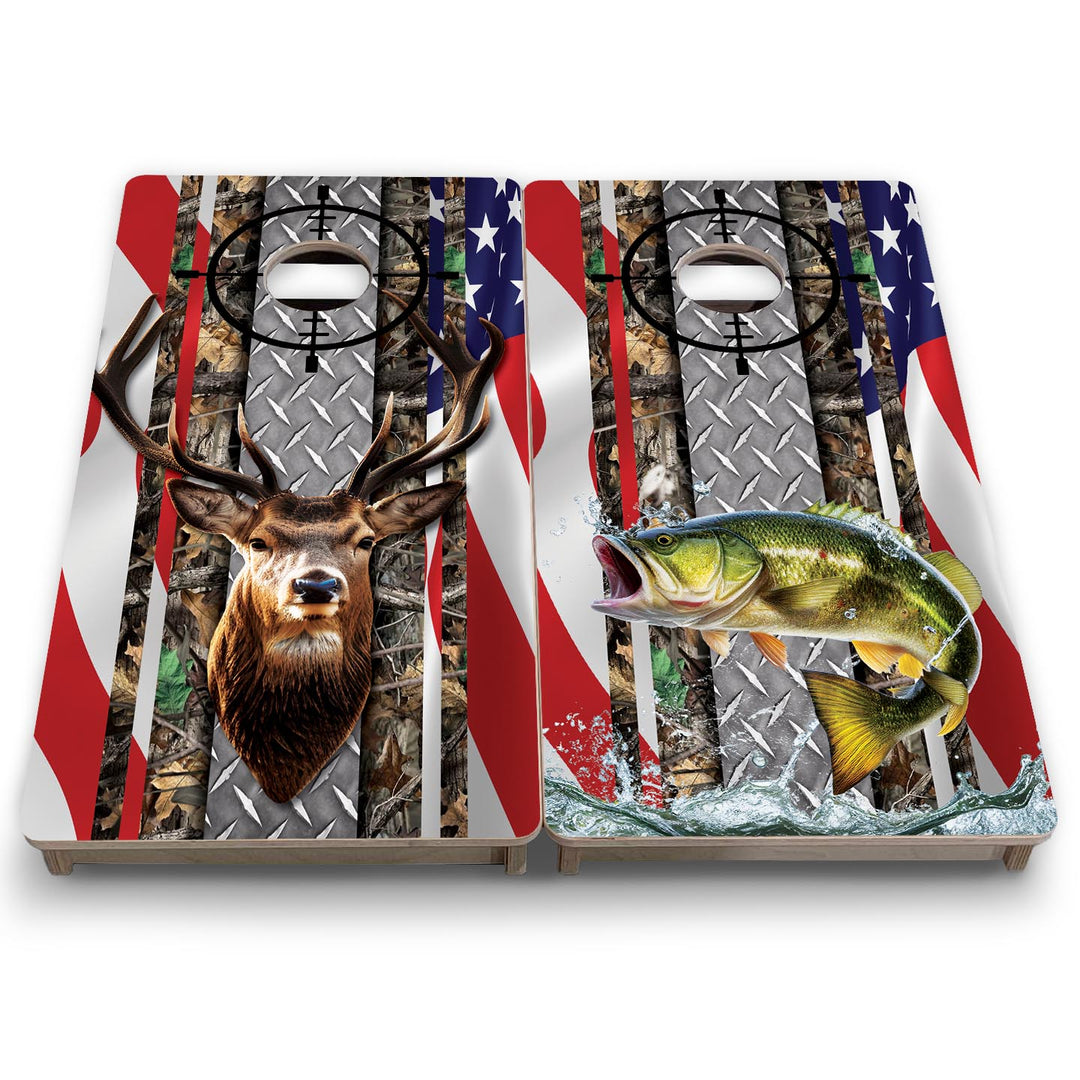 Scope Deer & Fish Flag - Mini or Vacation Size Cornhole Boards
