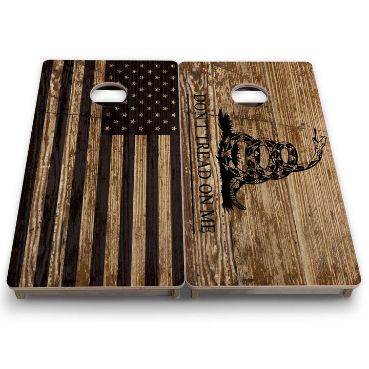 Wood DTOM & Wood Flag - Mini or Vacation Size Cornhole Boards