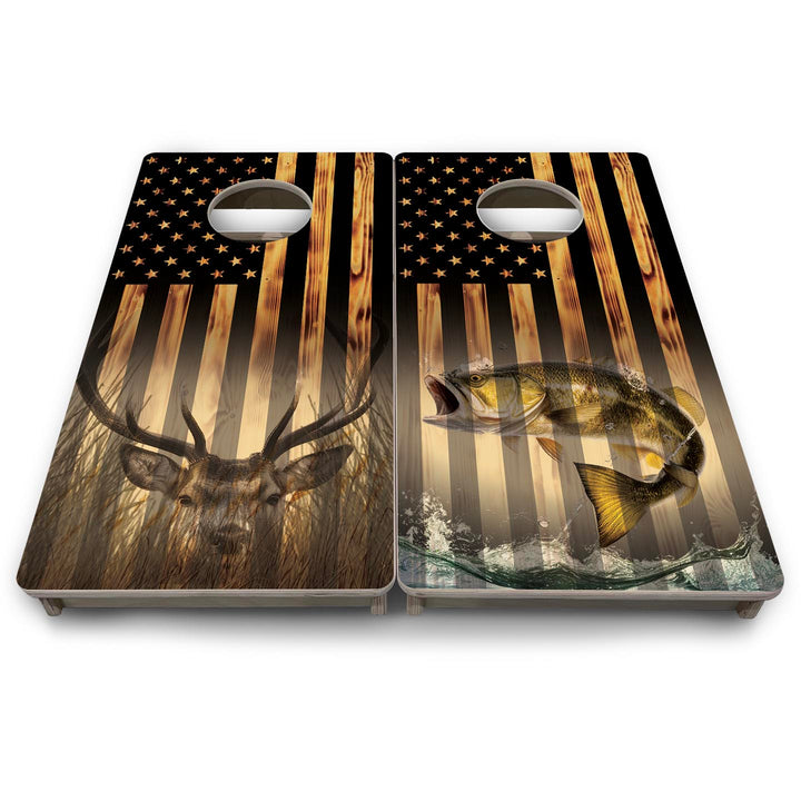 Hidden Deer & Fish Flag - Mini or Vacation Size Cornhole Boards