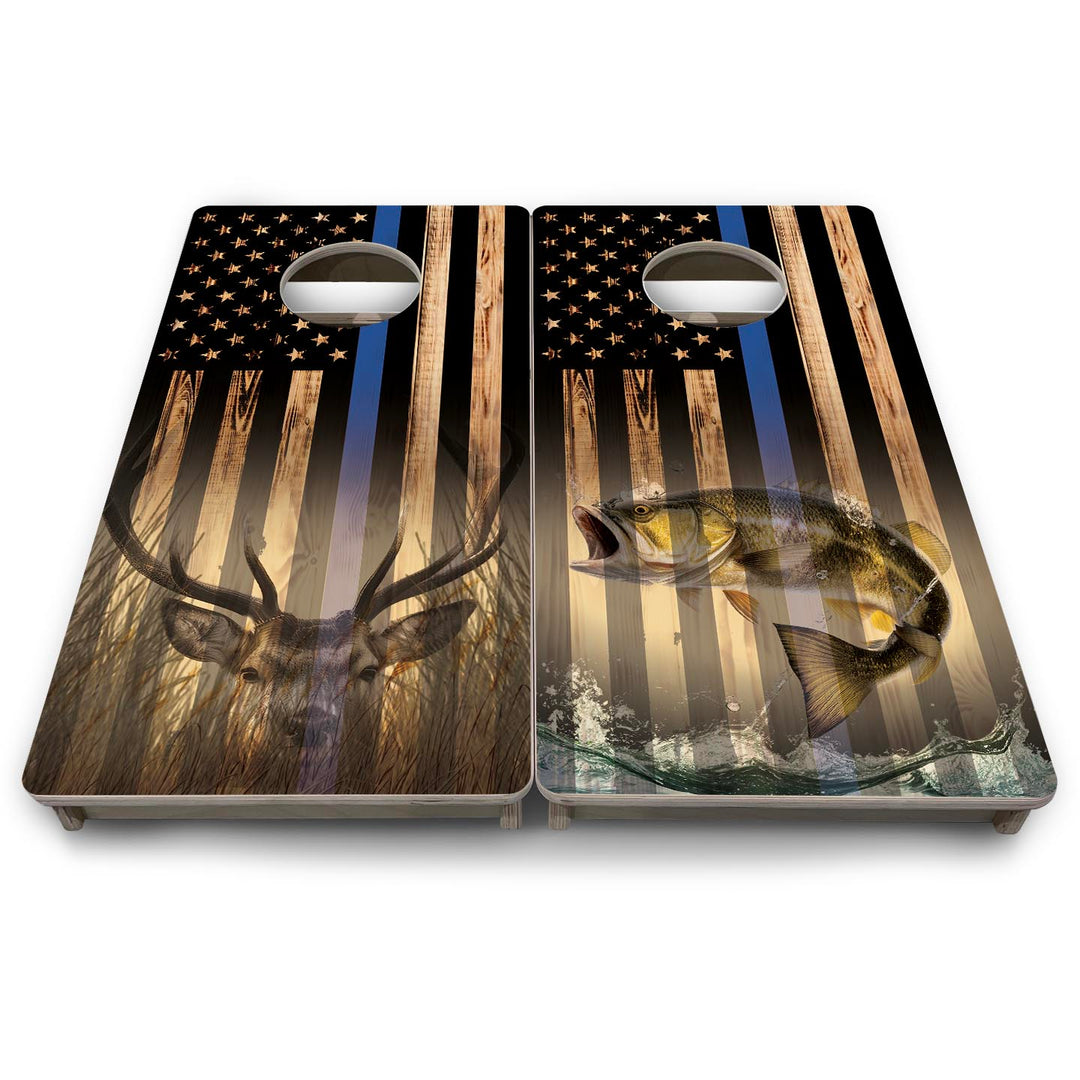 Blue Line Hidden Deer & Fish Flag - Mini or Vacation Size Cornhole Boards