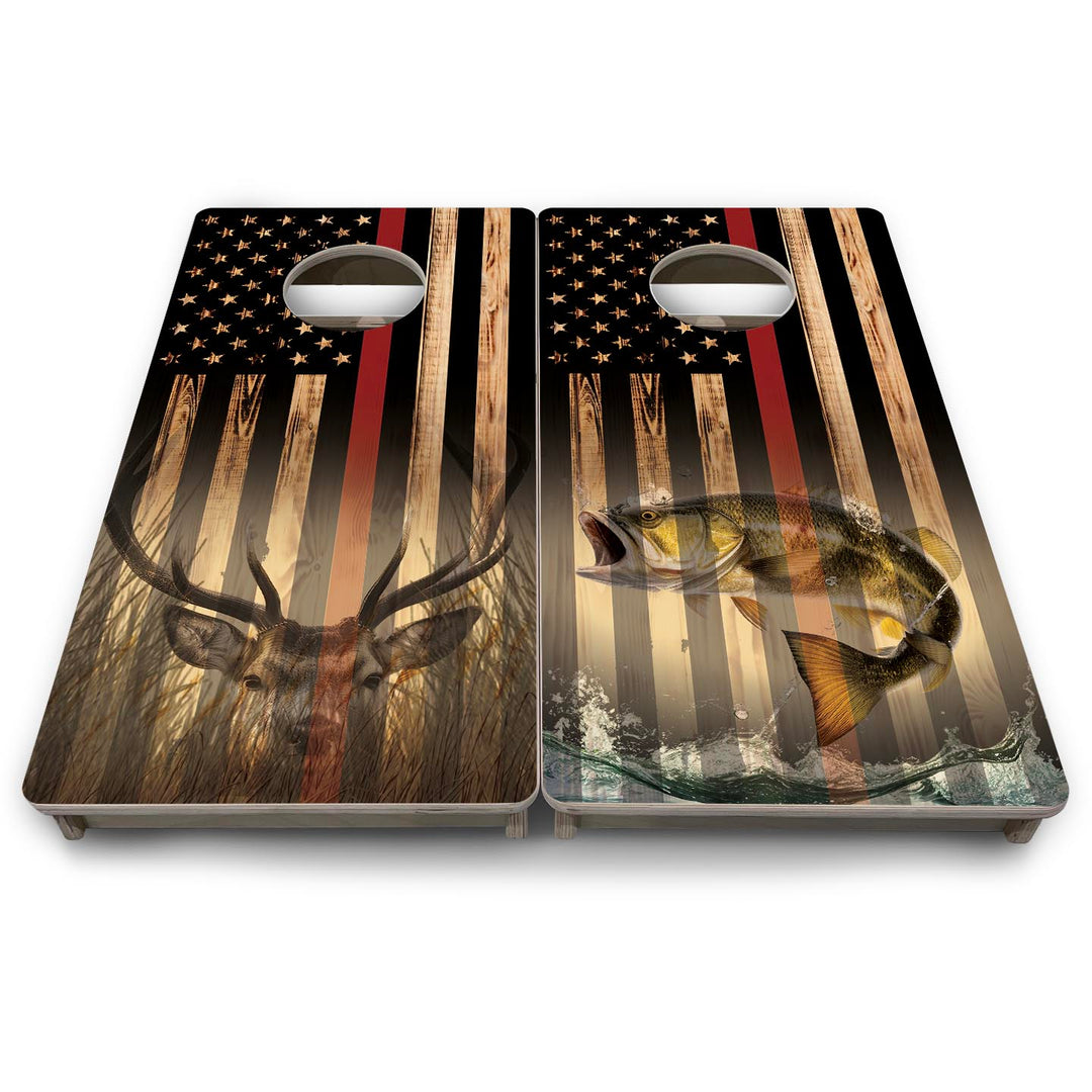 Red Line Hidden Deer & Fish Flag - Mini or Vacation Size Cornhole Boards