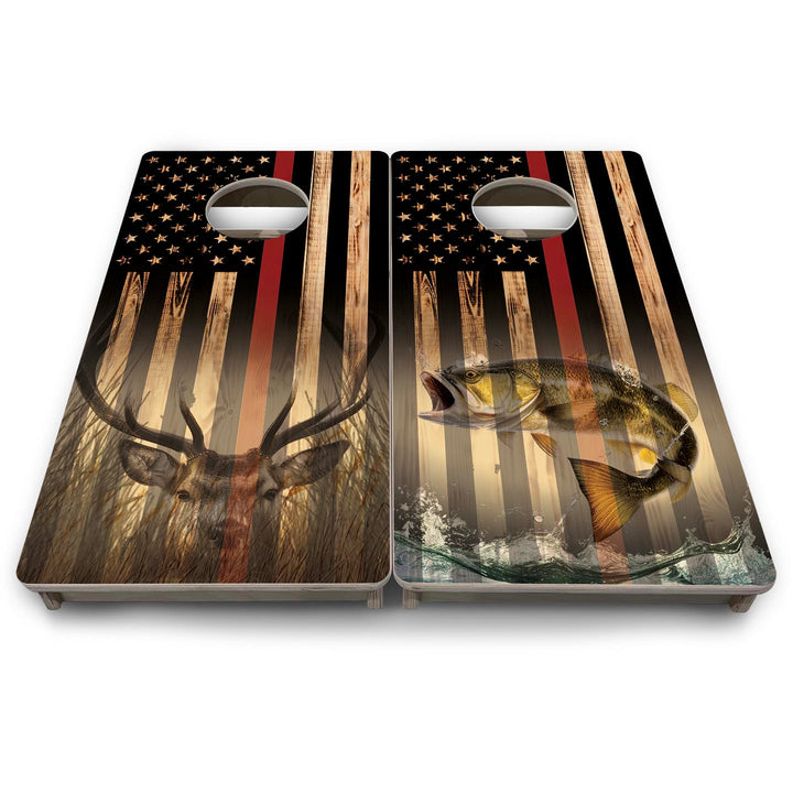 Red Line Hidden Deer & Fish Flag - Mini or Vacation Size Cornhole Boards
